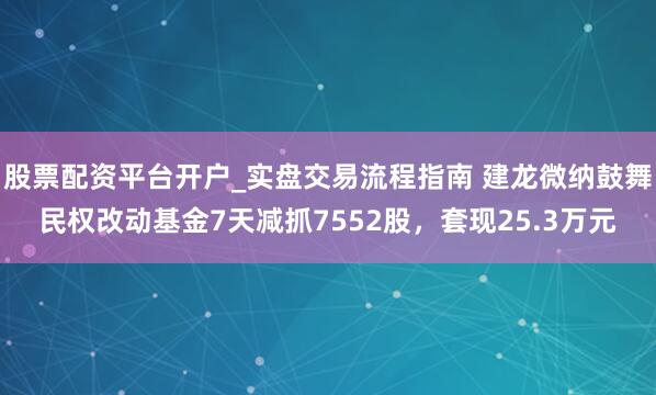 股票配资平台开户_实盘交易流程指南 建龙微纳鼓舞民权改动基金7天减抓7552股，套现25.3万元