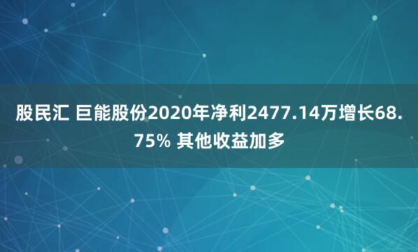 股民汇 巨能股份2020年净利2477.14万增长68.75% 其他收益加多